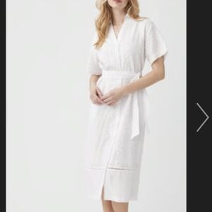 J. McLaughlin White Floral Coton Linen Anamaria Button Up Dress XS $278 NWT